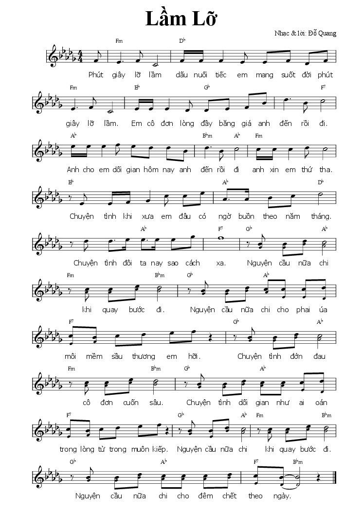 Sheet nhạc Lỡ Lầm